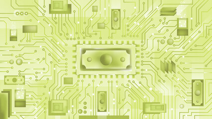 Digital money concept with smartphone, cryptocurrency, dollars