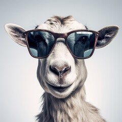 close-up of Goat with sunglasses on white background
