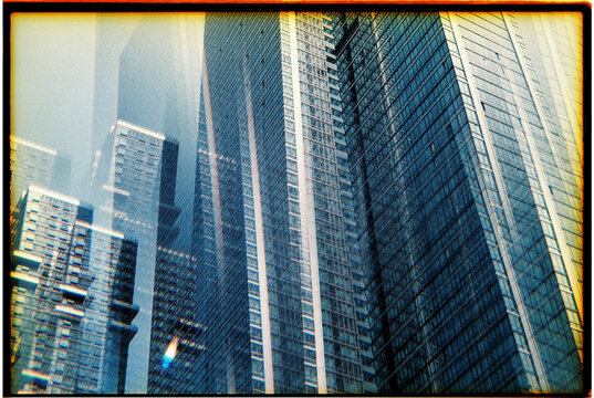 kaleidoscopic image of some skyscrapers in NYC, 35mm