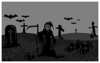 Halloween wallpaper of cemetery with ghost