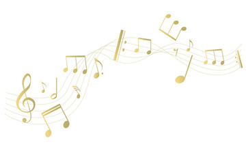 ゴールドの遠近感のある楽譜のフレームイラスト　五線譜　背景イラスト　音符、休符、音楽記号のイラスト