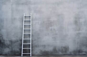 ladder is sticking up from a grey wall