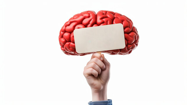 Brain Hold Protest Sign On White Background