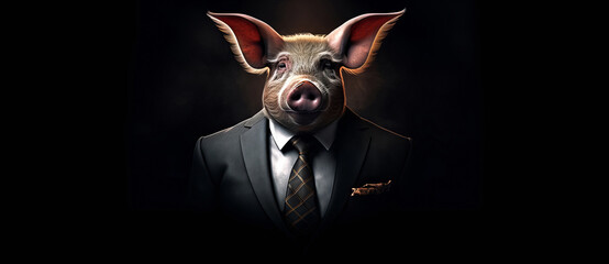 face of pig in suit and tie