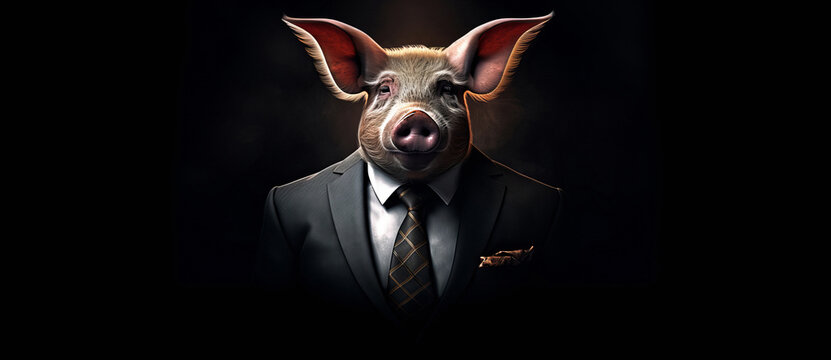 face of pig in suit and tie