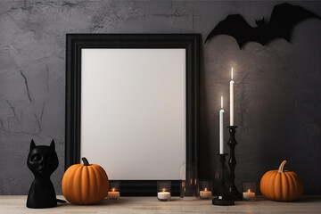 Halloween print frame mockup living room interior