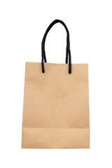 Brown Paper Bag with Black Rope Handle Isolated Transparent Png Background.