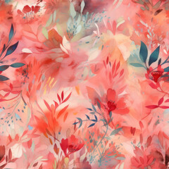 Floral seamless pattern. Watercolor leaves and flowers background. Generative AI