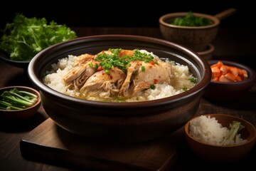 Comforting Bowl of Samgyetang (Ginseng Chicken Soup) with Tender Chicken and Fragrant Rice, Generative AI