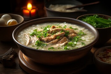 Comforting Bowl of Samgyetang (Ginseng Chicken Soup) with Tender Chicken and Fragrant Rice, Generative AI