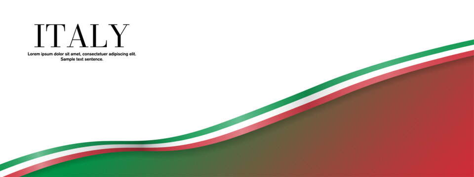 Italian Flag Banner background with copy space. Flag ribbon of Italy on colored background. Bent waving Italian flag ribbon. Editable Vector Illustration. EPS 10.
