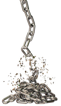 chain breaking, fallen  down crisis seperation isolated vertical for background - 3d rendering