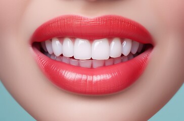 smile with white teeth and red lips