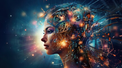 Minds and Machines Merge: blending of human consciousness and AI, symbolizing the potential for collaboration between humans and technology | generative ai