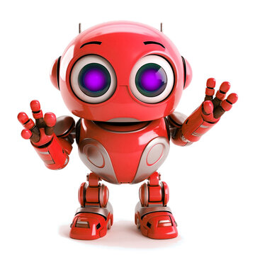 Colorful android robot raising hand in greeting on transparent background, future robot technology concept.
