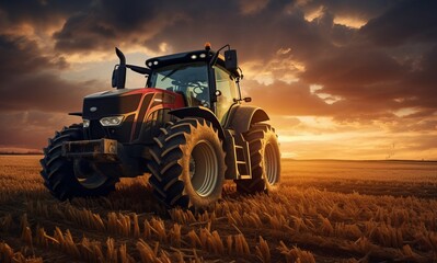 Obraz premium tractor is driving through a field