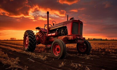 Fototapeta premium tractor is driving through a field