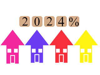 2024 housing market and property value concept illustration with colorful houses