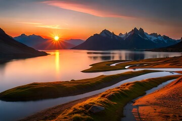Fototapeta na wymiar sunrise over lake generated by AI