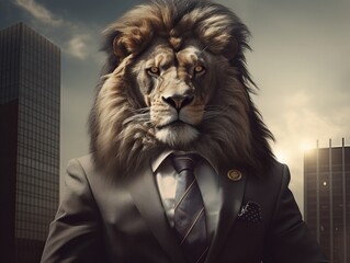 face of a lion in suit and tie