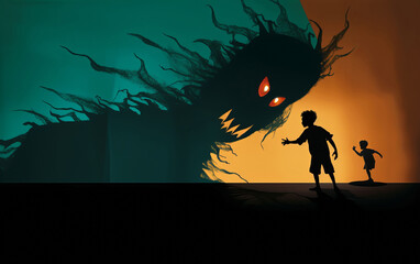 Fototapeta premium persons looking at monster in the shadow