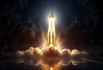 rocket with flames escaping from it