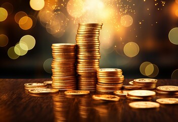 stack of gold coins on table