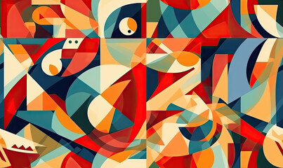 Constructivism colorful pattern. Geometric ethnic carpet wallpaper. For banner, postcard, book illustration. Created with generative AI tools