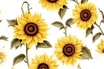 Seamless Sunflower on transparent Background Generative AI