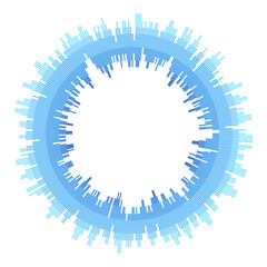 Radial blue concentric particles isolated on white background. Infographic template. Color equalizer. Sound wave. Sun ray or star burst elements. Vector design element. Blue colors.