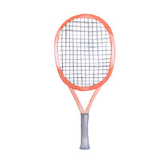 Watercolor tennis racket illustration isolated on white.