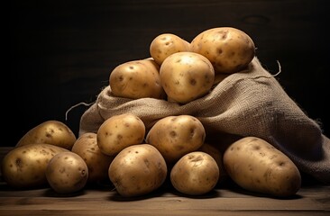 Fresh potatoes in an new sack