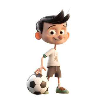 3d rendering of a cute asian boy with a soccer ball