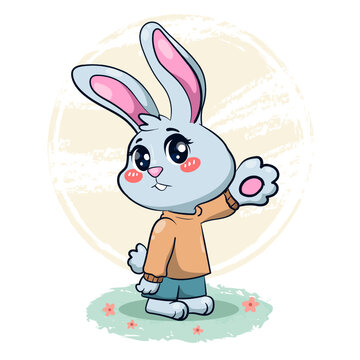 Kawaii bunny hand drawn style animal cartoon character