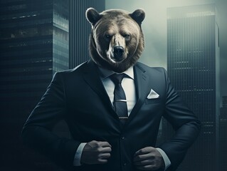 face of a bear in suit and tie