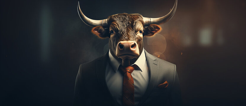 face of a bull in suit and tie