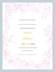 Wedding invitation card   with painted floral. Hand drawn illustration. Vector EPS.