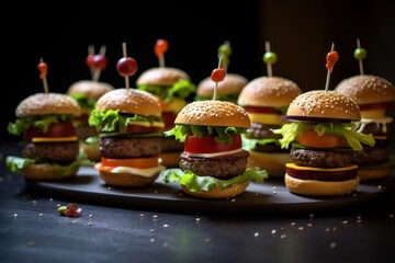 Set of mini burgers, buffet table - obrazy, fototapety, plakaty