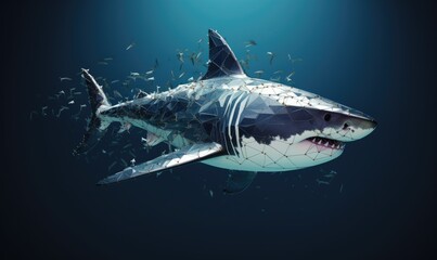 Fototapeta na wymiar Marine Predator and Its Prey: Underwater Encounter of Tiger and Great White Sharks