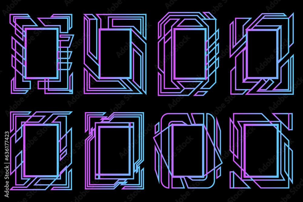 Poster abstract high tech frames. rectangle technological neon frames set with blue and purple gradient. sc
