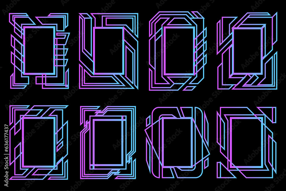 Poster abstract high tech frames. rectangle technological neon frames set with blue and purple gradient. sc