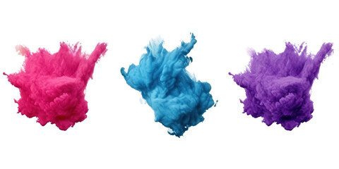 Set of powder colorful explosion isolated on transparent background png Generative AI