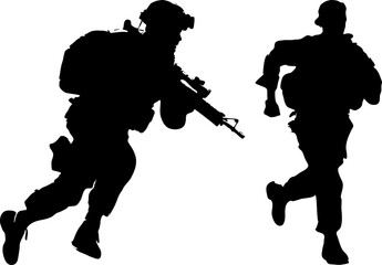 Running Armed Soldier Silhouette Illustration