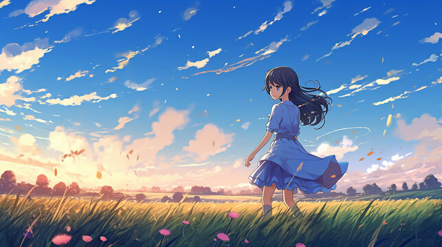 girl in the field with flowers
