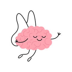Brain fall in love, butterfly, cute character. Romantic state, imagination, relax. Love yourself. Vector