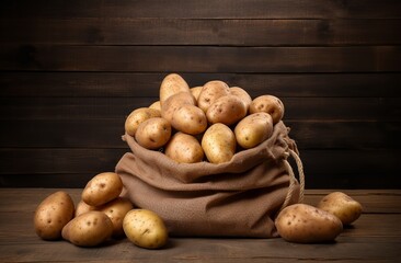 Fresh potatoes in an new sack
