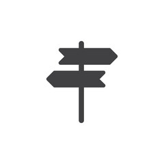 Wooden signpost with empty directional arrows pointing the way on a road