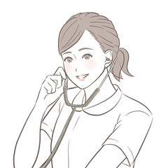 聴診器を使い診察をする若くて綺麗な白衣の看護師