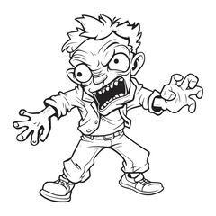 Wicked Zombie man scares, line art vector illustration, cartoon style, coloring page