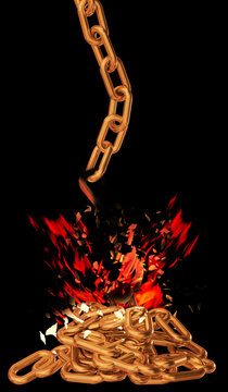 chain breaking, fallen down crisis seperation isolated vertical for background - 3d rendering
